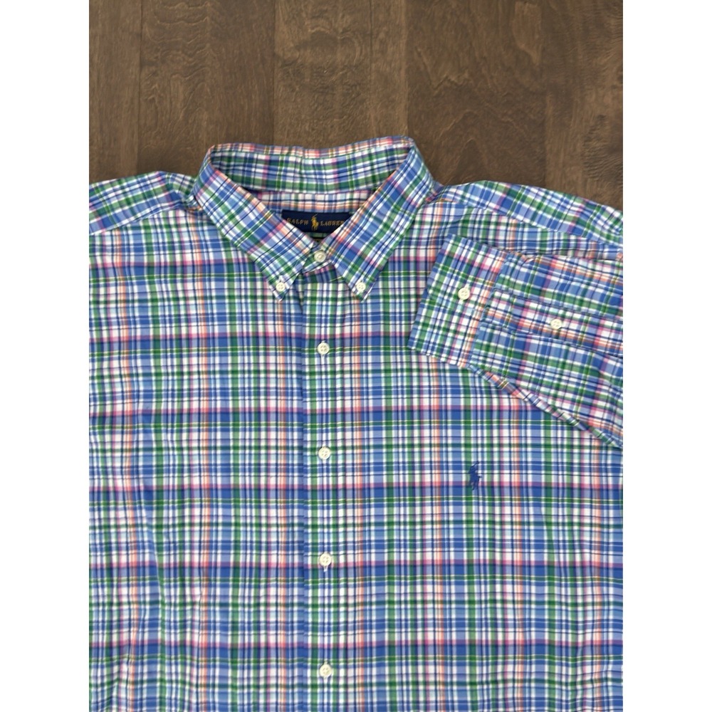 Polo Ralph Lauren Mens Size 2XLT Colorful Plaid Button Down Shirt Pony Stretch